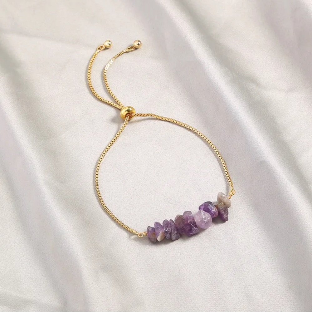 Amethyst Slider Bracelet - Gold and Purple Adjustable Bolo Bracelet